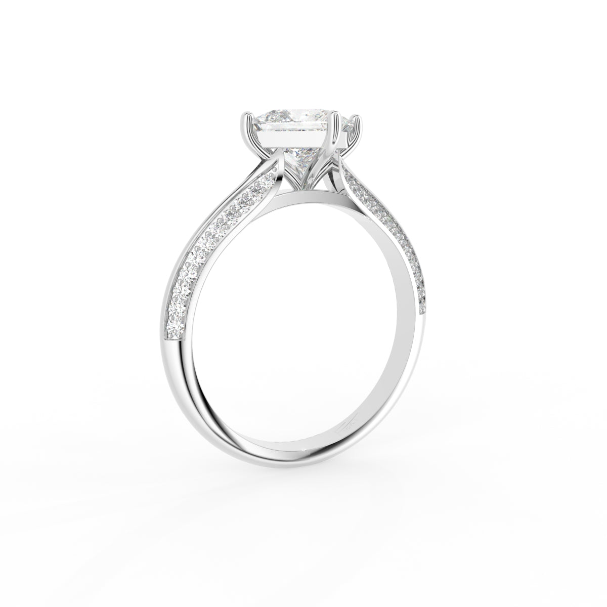 18K White Gold Solitaire Diamond Ring — 3D VIEW