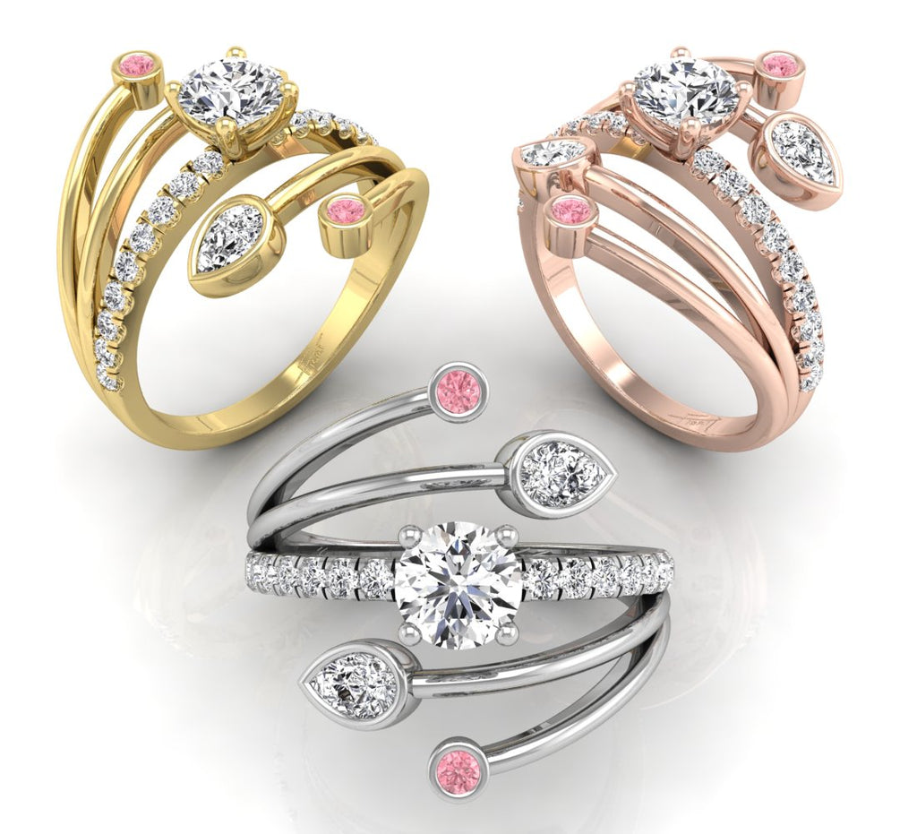 18K White Gold Round Diamond Ring — 3 COLOR