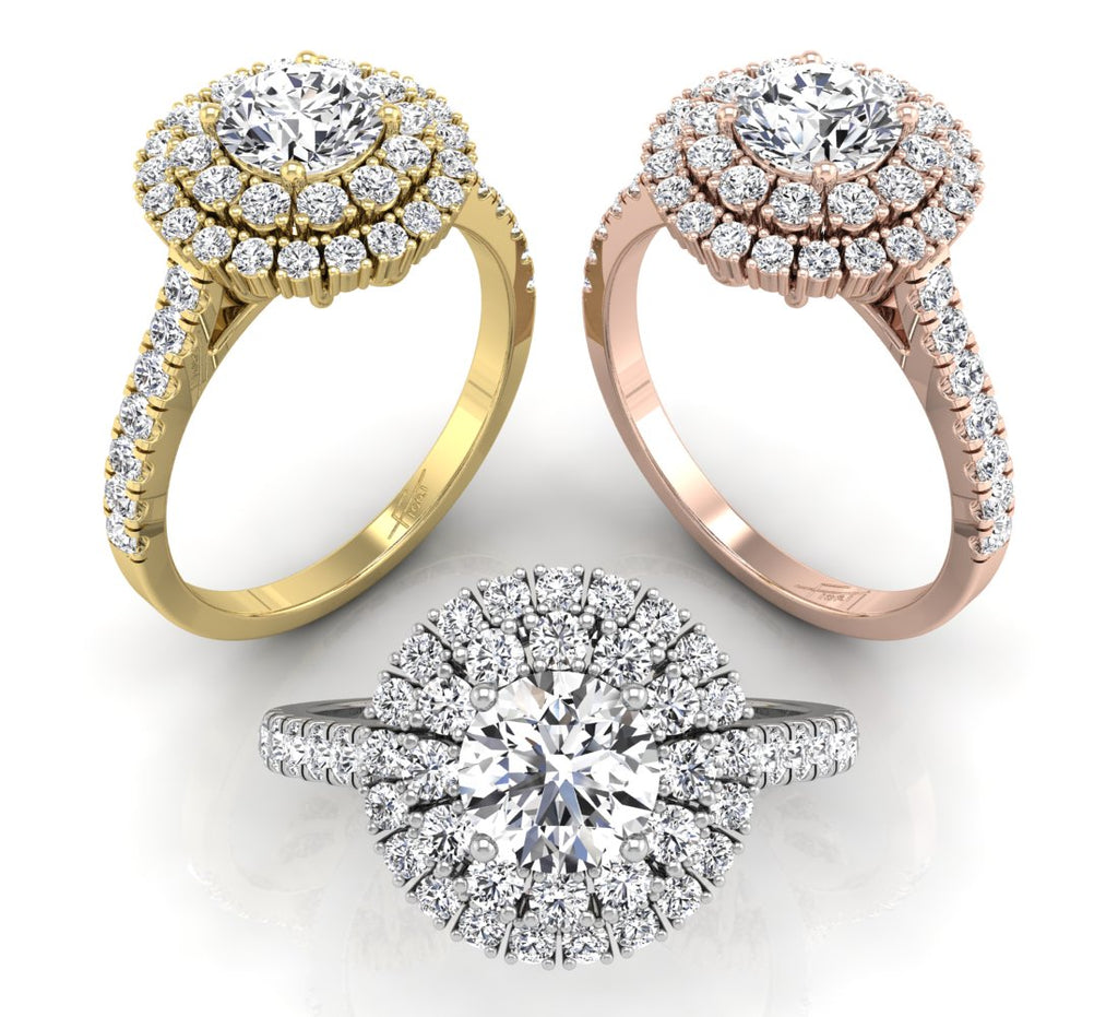 18K Halo Diamond Engagement Ring — 3 COLOR