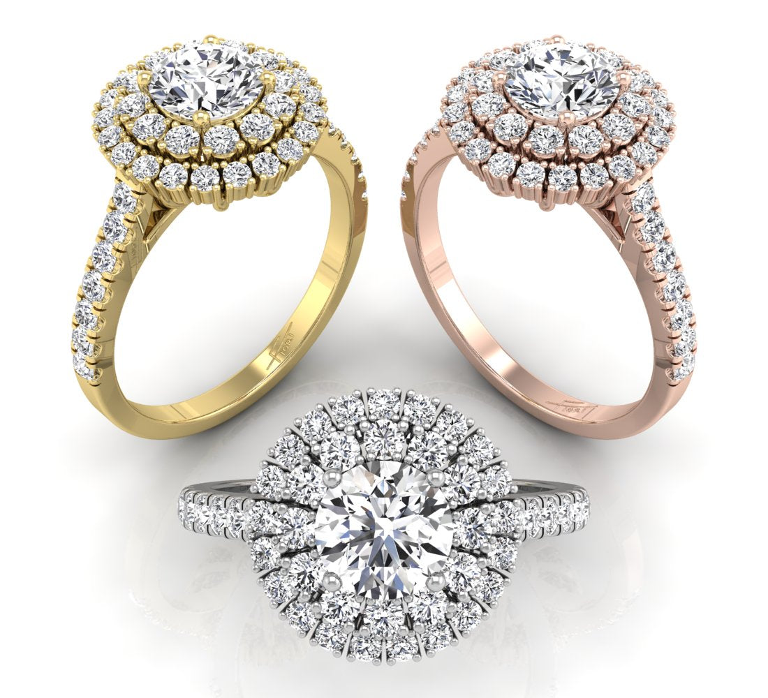 18K Halo Diamond Engagement Ring — 3 COLOR