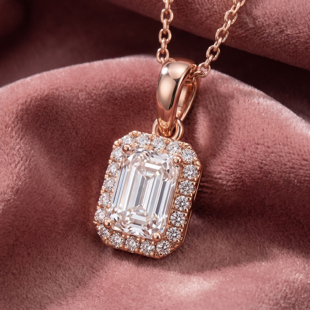 18K Halo Diamond Pendant — AI cloth, in-house