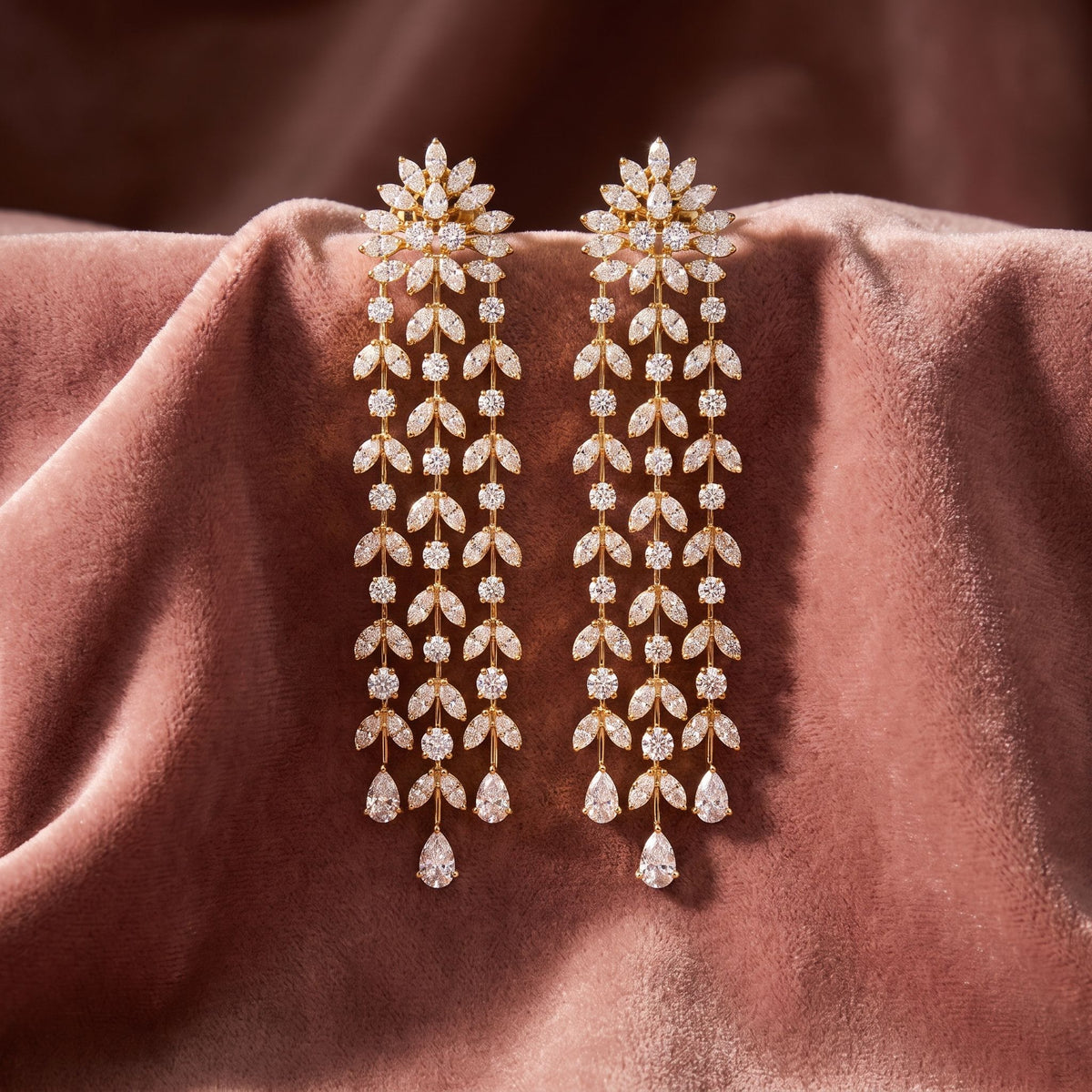 18K Floral Diamond Drop Earrings — AI cloth, in-house