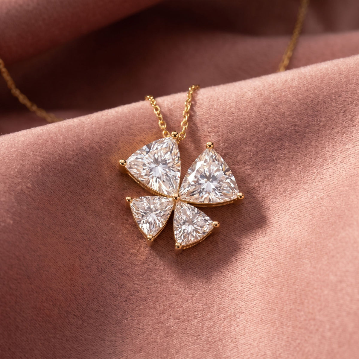 18K Floral Trillion Diamond Pendant — AI cloth, in-house