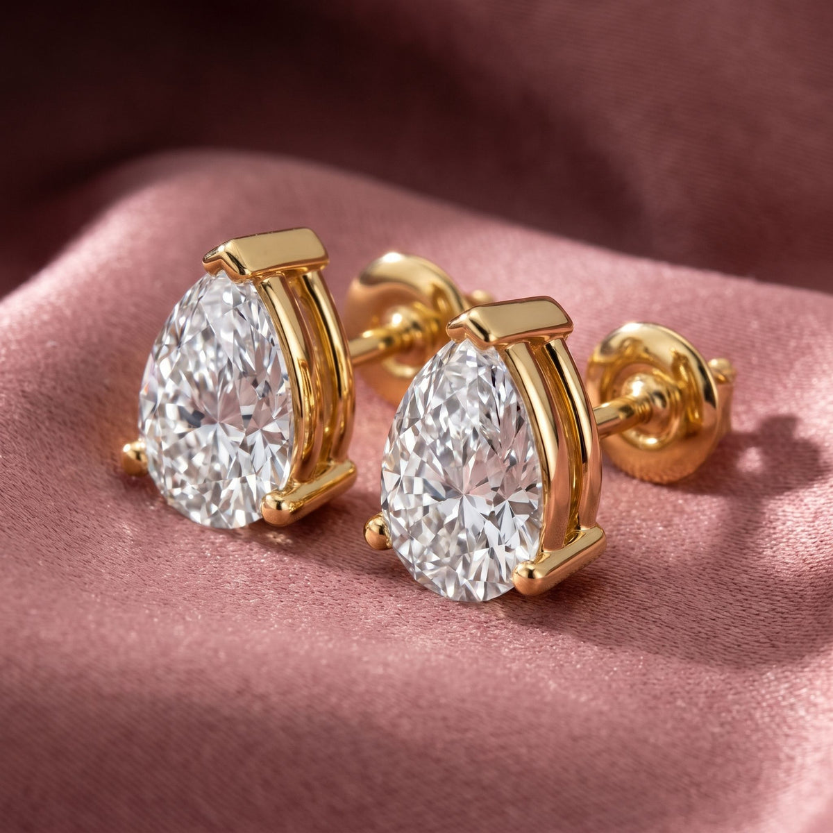 18K Solitaire Pear Diamond Earrings — AI cloth, in-house