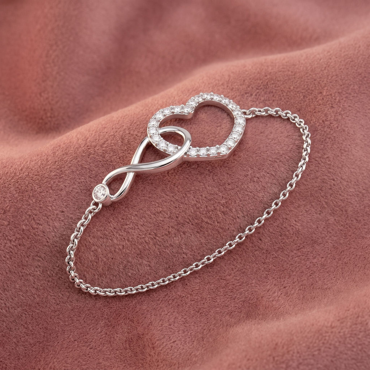 18K Heart Infinity Round Diamond Bracelet — AI cloth, in-house