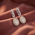 18K Halo Oval Diamond Drop Earrings — AI cloth, in-house