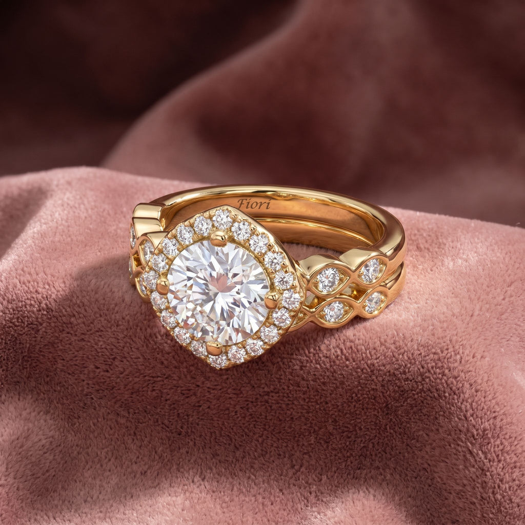 18K Halo Round Diamond Engagement Ring — AI cloth, in-house