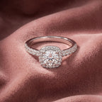 18K Halo Round Diamond Ring — AI cloth, in-house