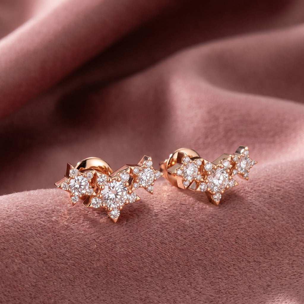 18K Star Diamond Earrings — AI cloth, in-house