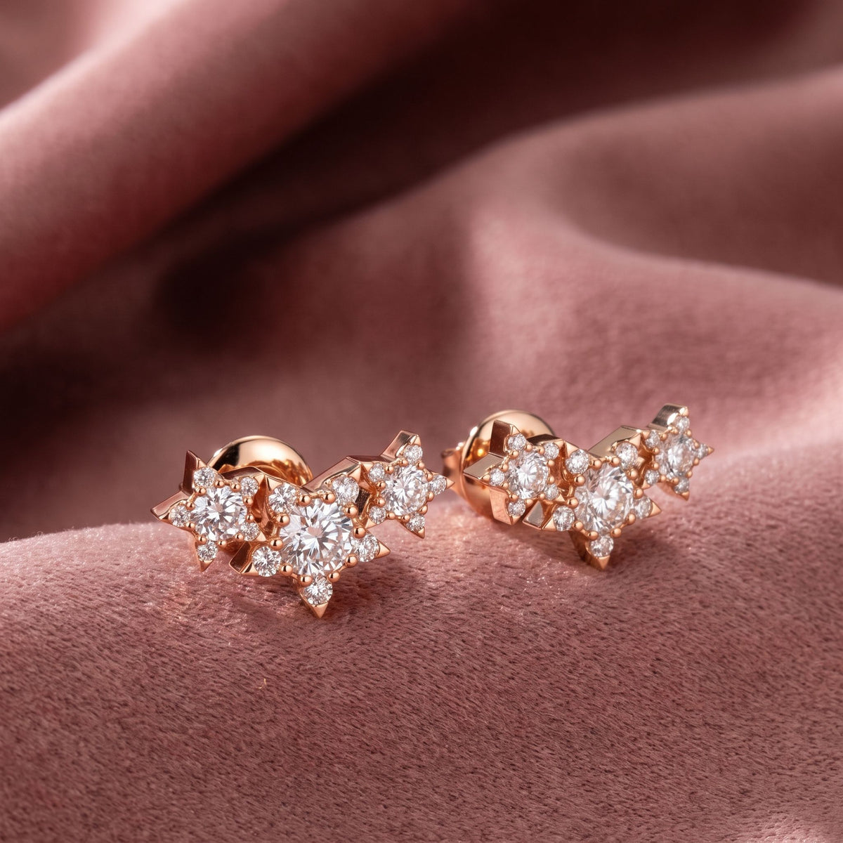 18K Star Diamond Earrings — AI cloth, in-house
