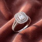 18K Halo Emerald Diamond Ring — AI cloth, in-house