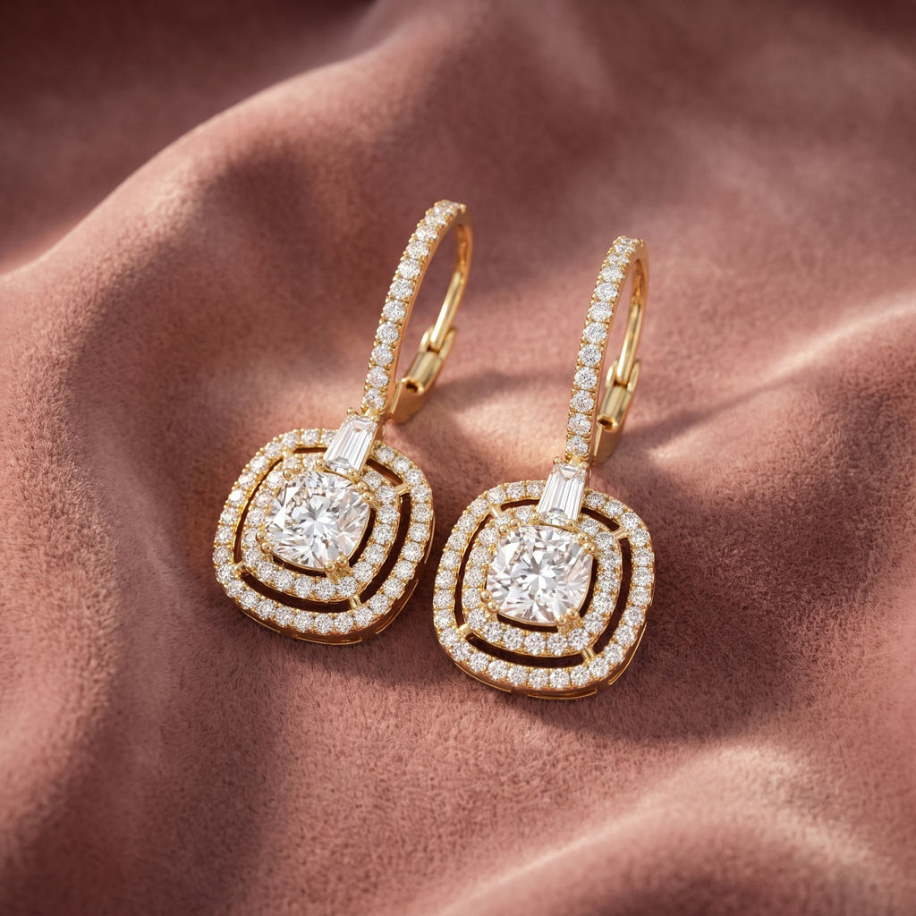 18K Drop Princess Diamond Earrings — AI cloth, in-house
