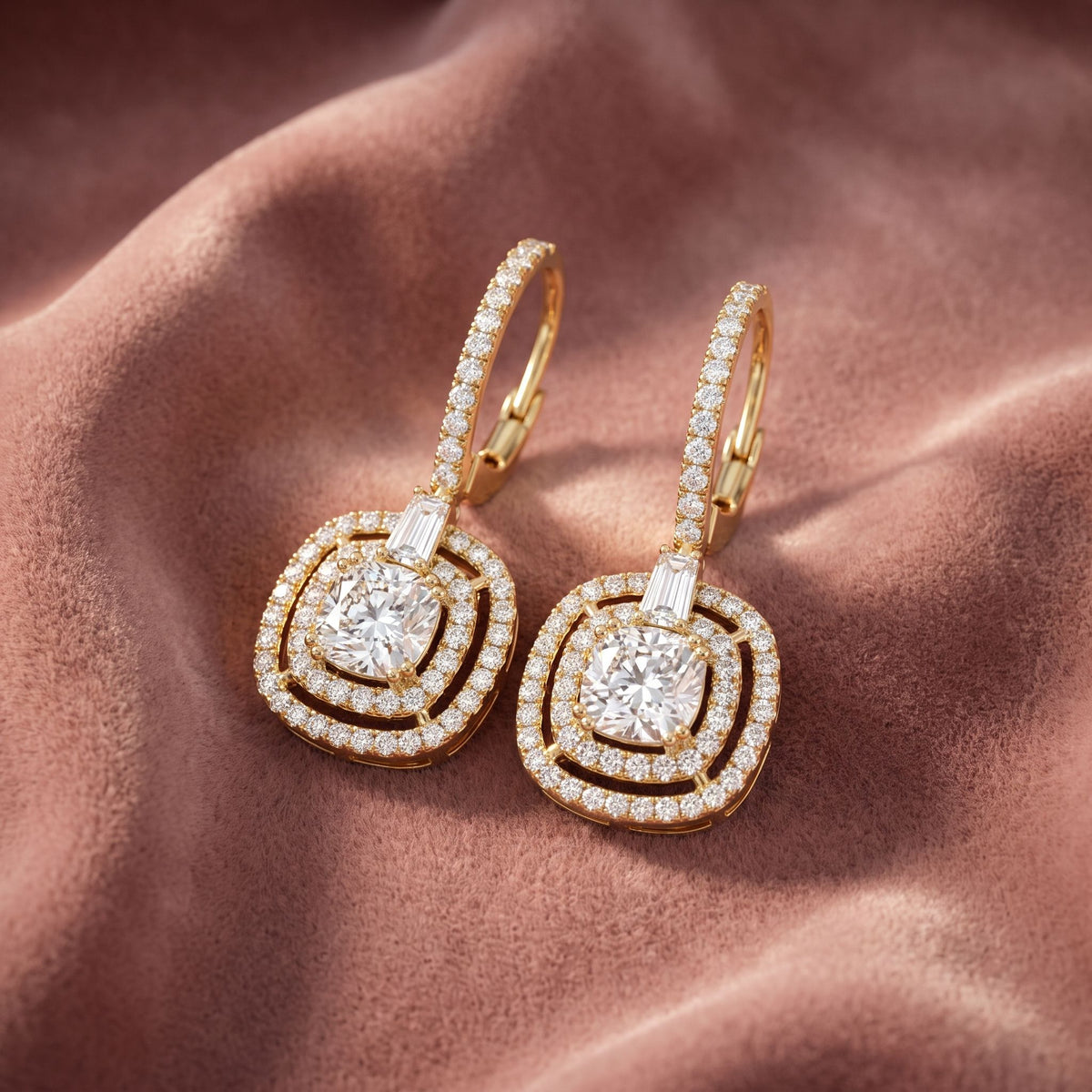 18K Drop Princess Diamond Earrings — AI cloth, in-house