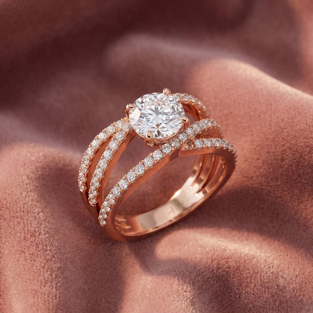 18K Shoulder Set Round Diamond Ring — AI cloth, in-house