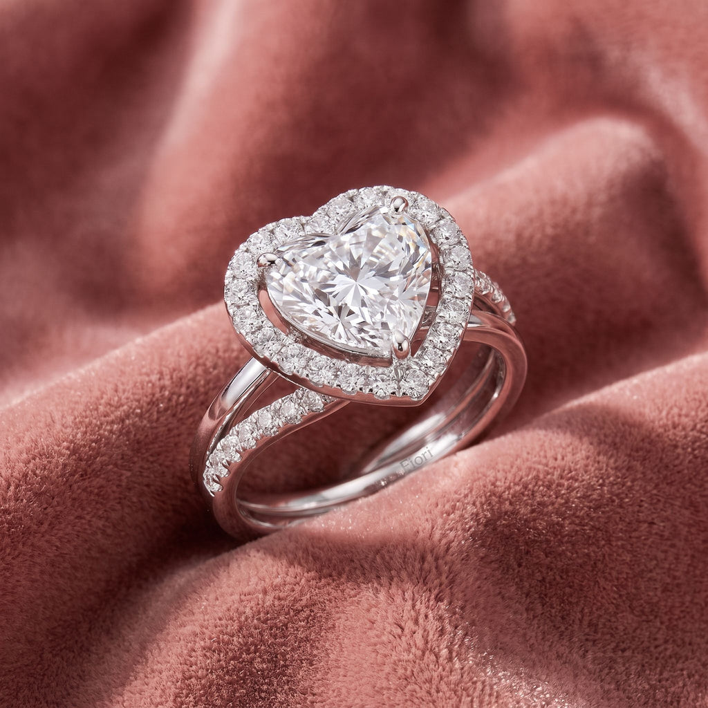 18K Halo Heart Diamond Ring — AI cloth, in-house