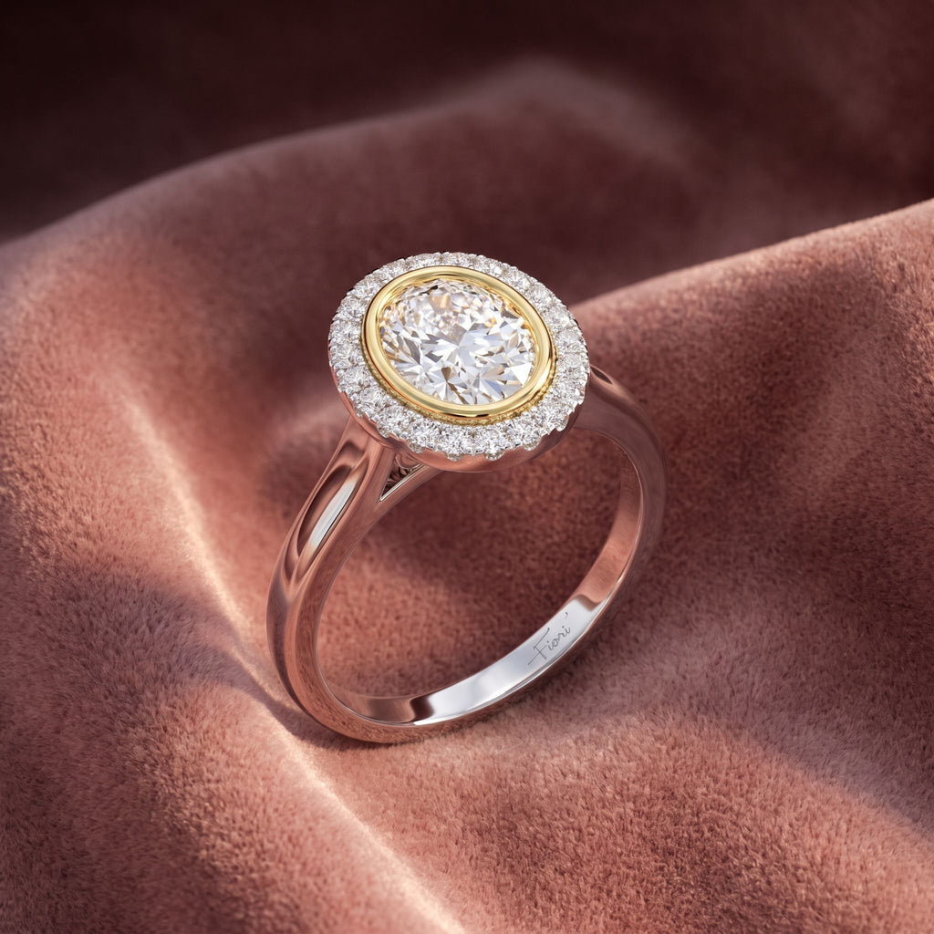 18K Oval Halo Diamond Engagement Ring — AI cloth, in-house