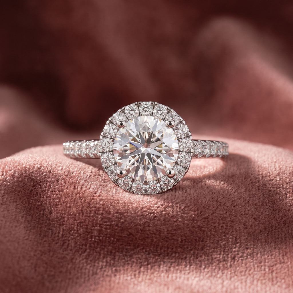 18K Halo Round Diamond Ring — AI cloth, in-house