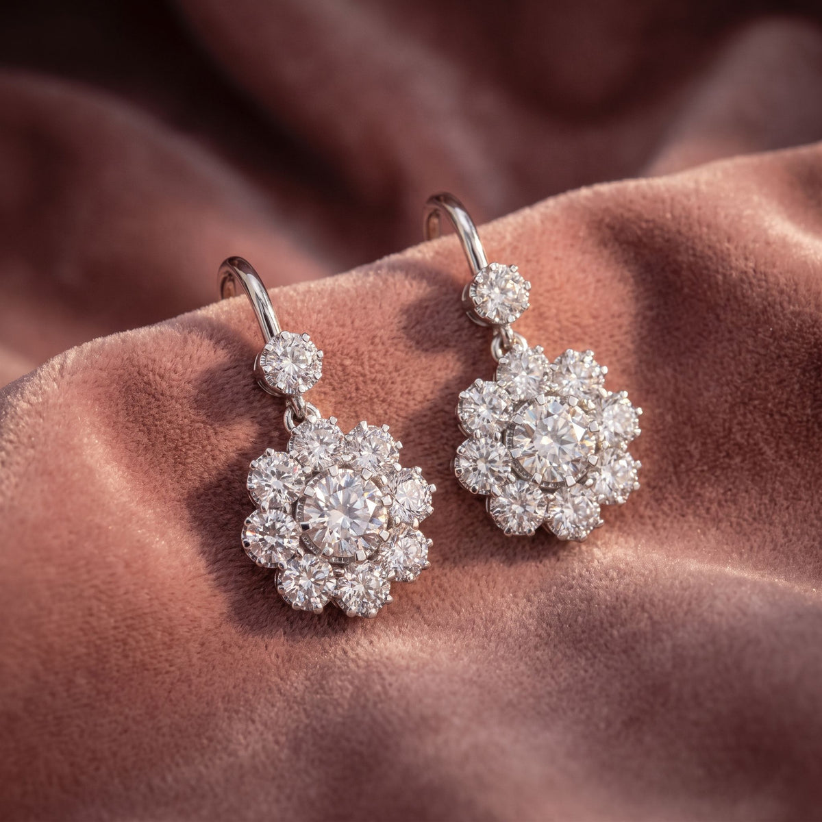 14K Floral Diamond Earrings — AI cloth, in-house