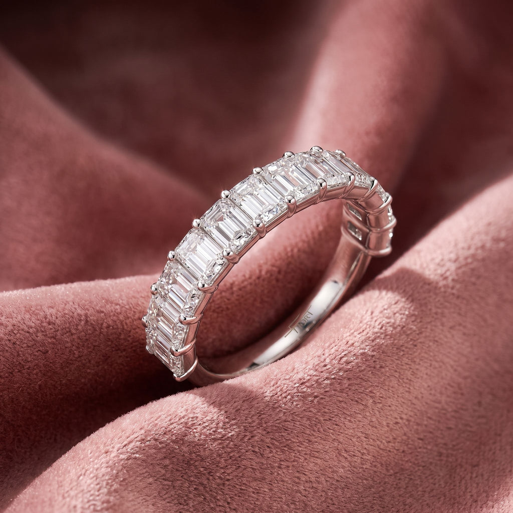 14K Half Eternity Emerald Diamond Ring — AI cloth, in-house