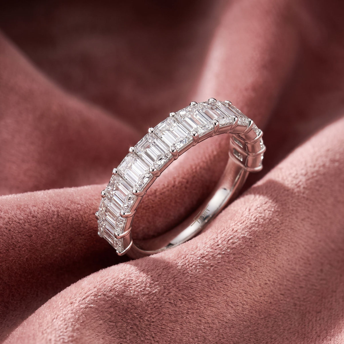 14K Half Eternity Emerald Diamond Ring — AI cloth, in-house
