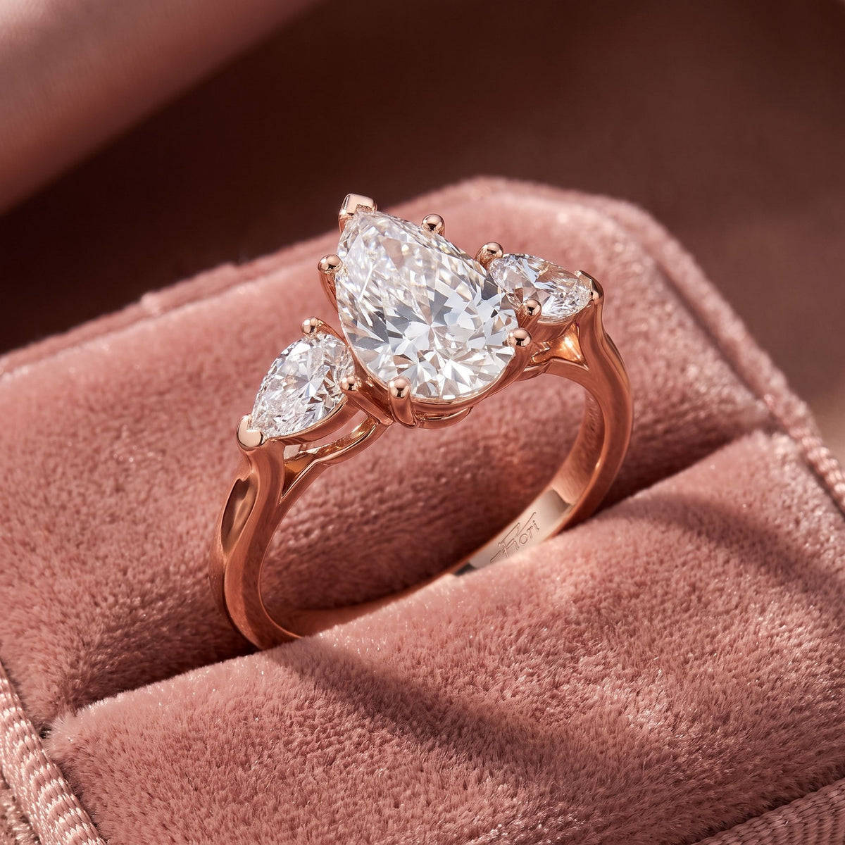 18K Trilogy Pear Diamond Engagement Ring — AI cloth, in-house