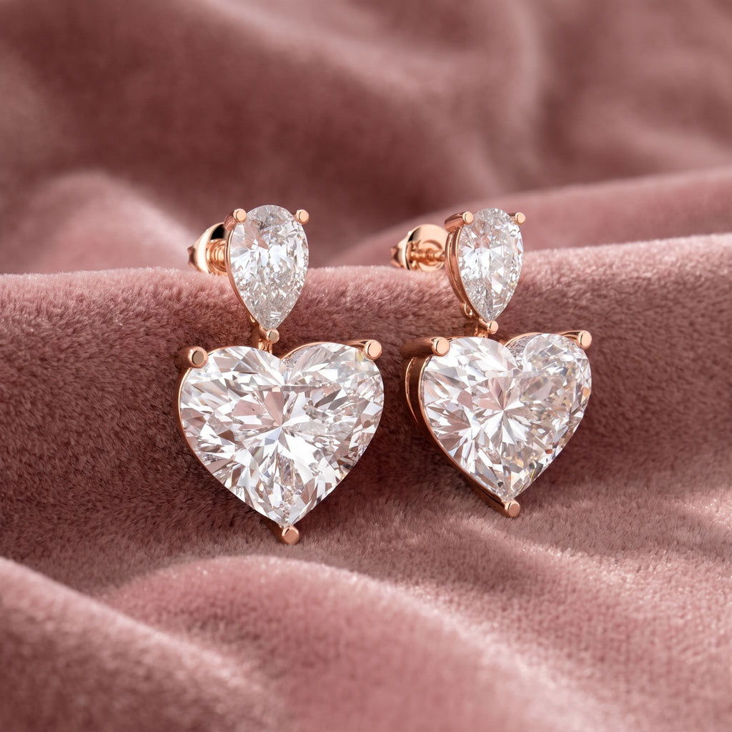 18K Pear Heart Diamond Drop Earrings — AI cloth, in-house