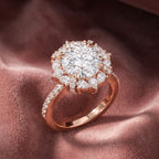 18K Solitaire Halo Round Diamond Ring — AI cloth, in-house