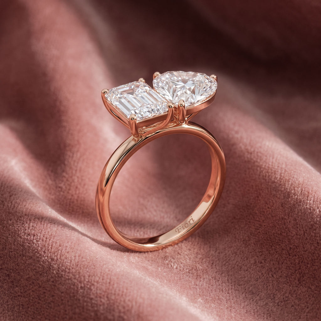 18K Emerald and Heart Diamond Engagement Ring — AI cloth, in-house