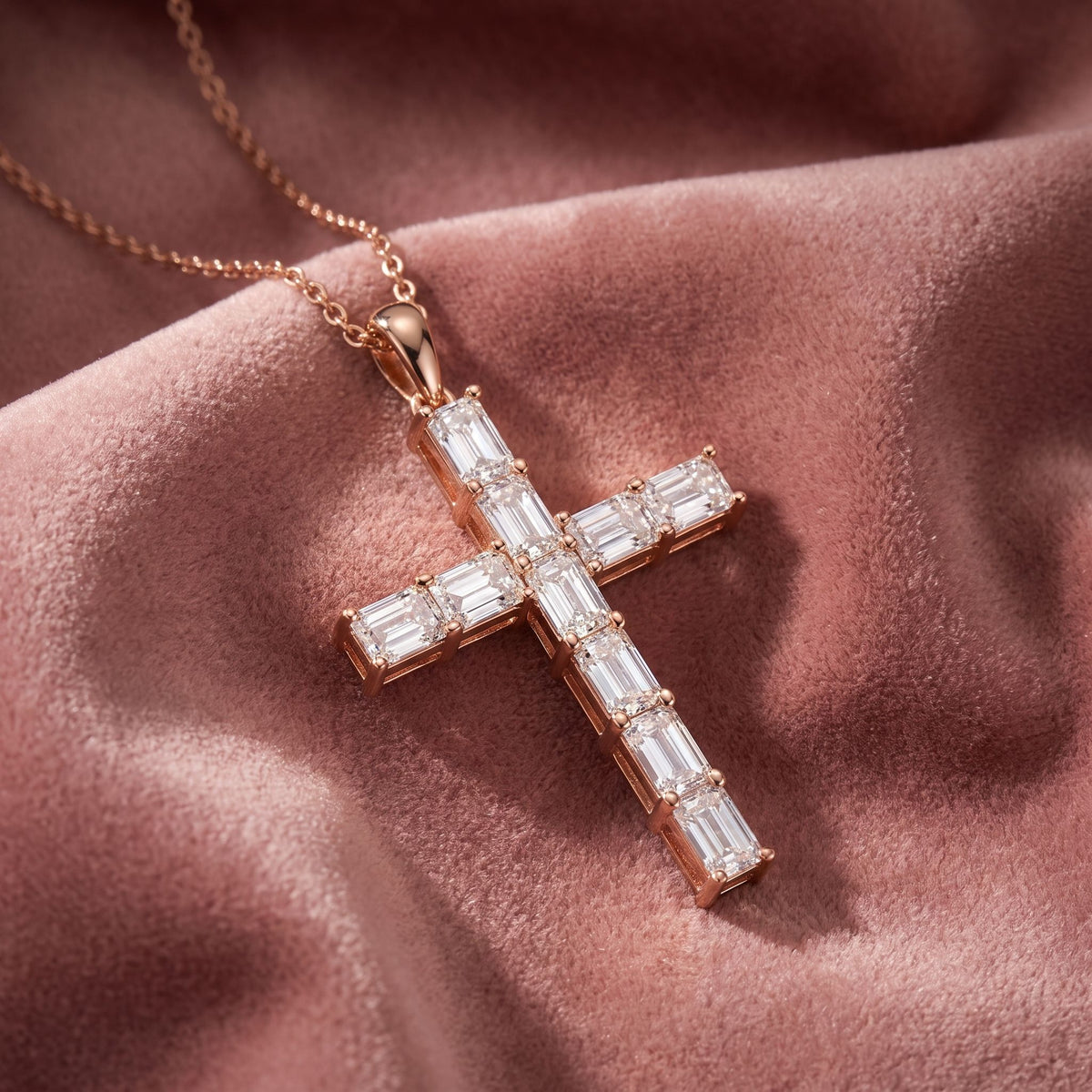 14K Cross Emerald Diamond Pendant — AI cloth, in-house