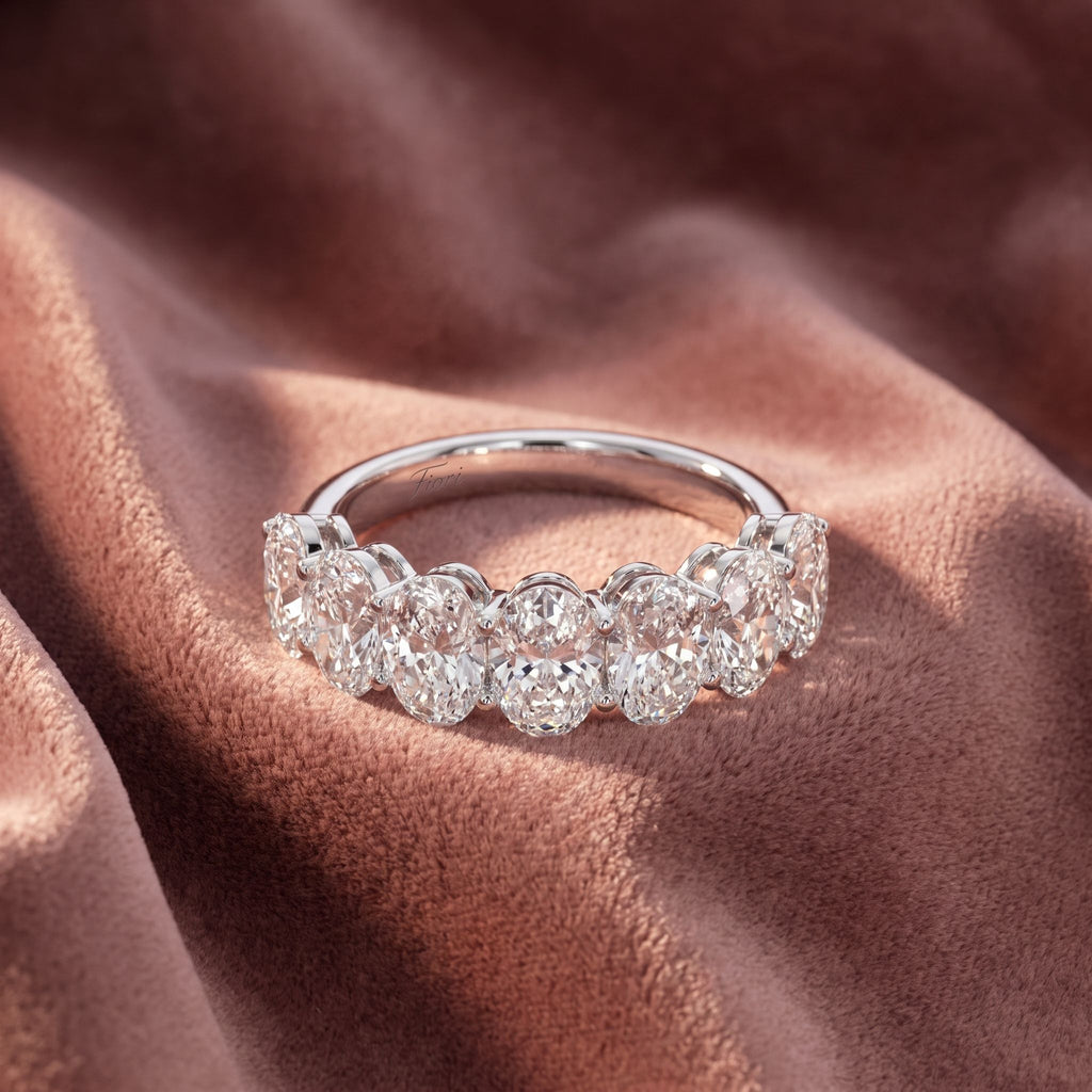 18K Half Eternity Oval Diamond Ring — AI cloth, in-house