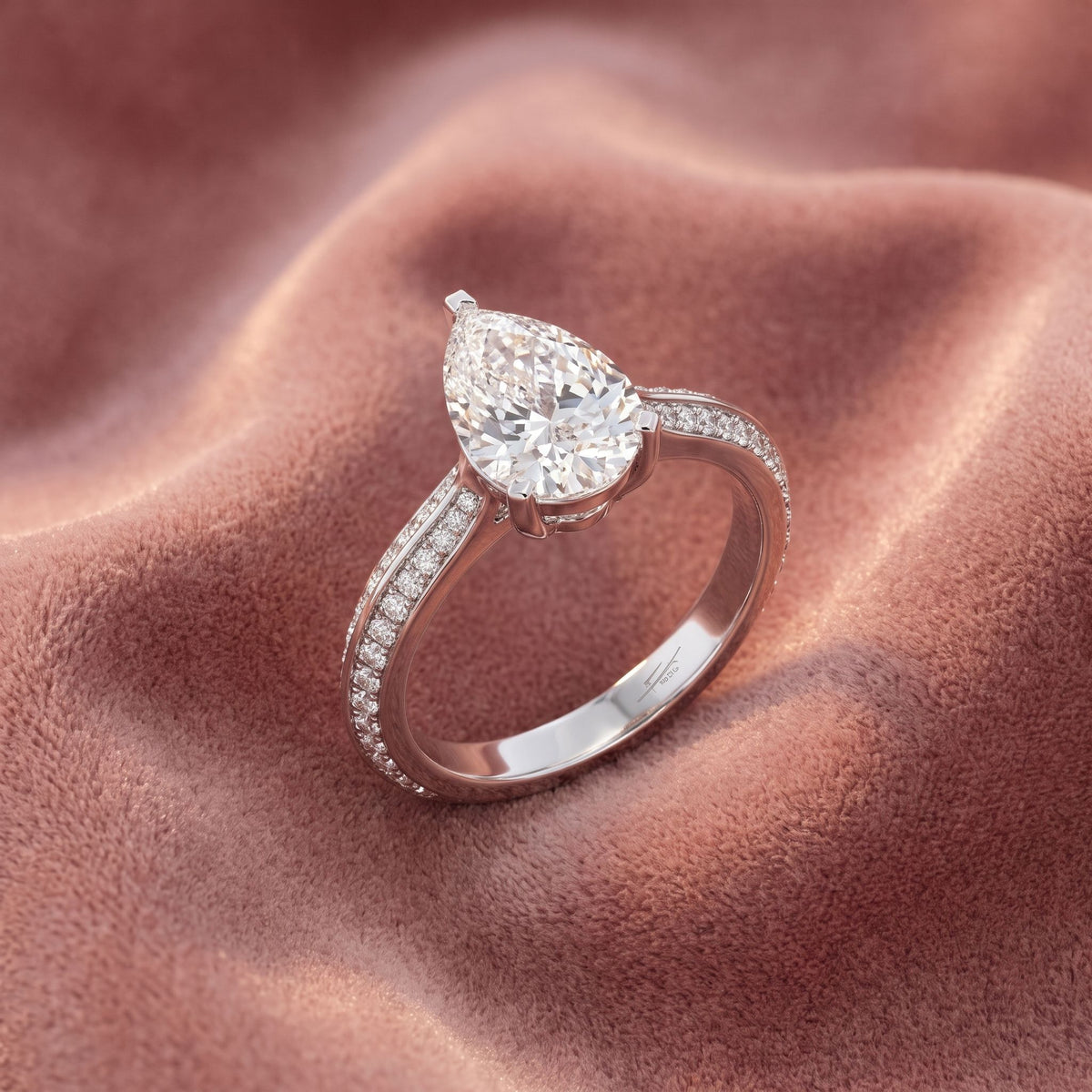 18K Solitaire Pear Diamond Engagement Ring — AI cloth, in-house