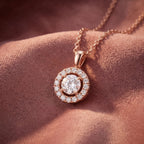 18K Halo Round Diamond Pendant — AI cloth, in-house