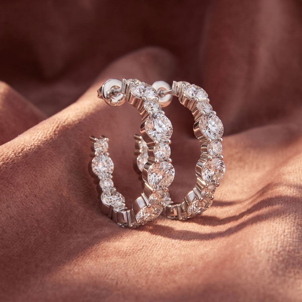18K Round Bespoke Diamond Earrings — AI cloth, in-house