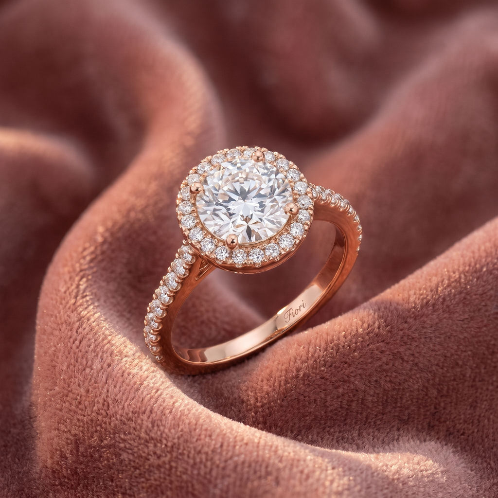 18K Halo Round Diamond Engagement Ring — AI cloth, in-house