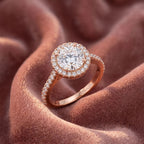 18K Halo Round Diamond Engagement Ring — AI cloth, in-house