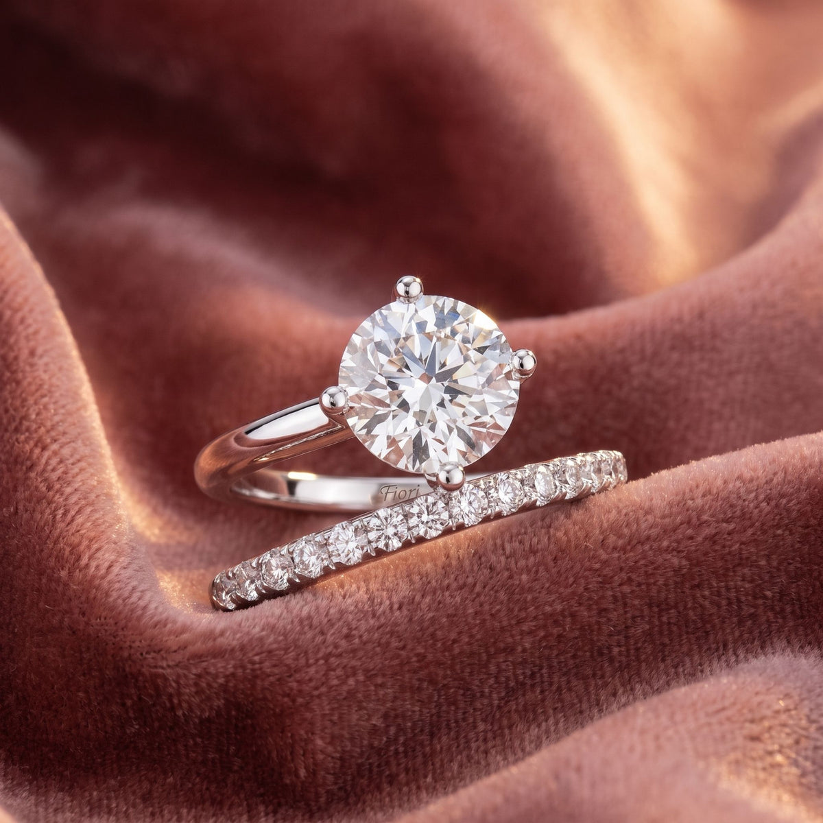 18K Solitaire Round Pave Diamond Ring — AI cloth, in-house
