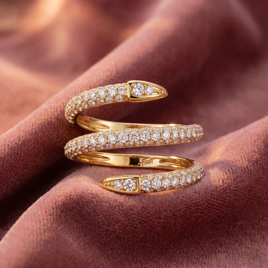 18K Spiral Pave Diamond Ring — AI cloth, in-house