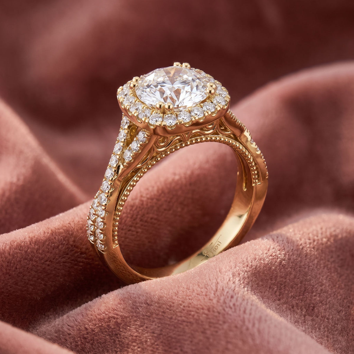 18K Halo Diamond Engagement Ring — AI cloth, in-house
