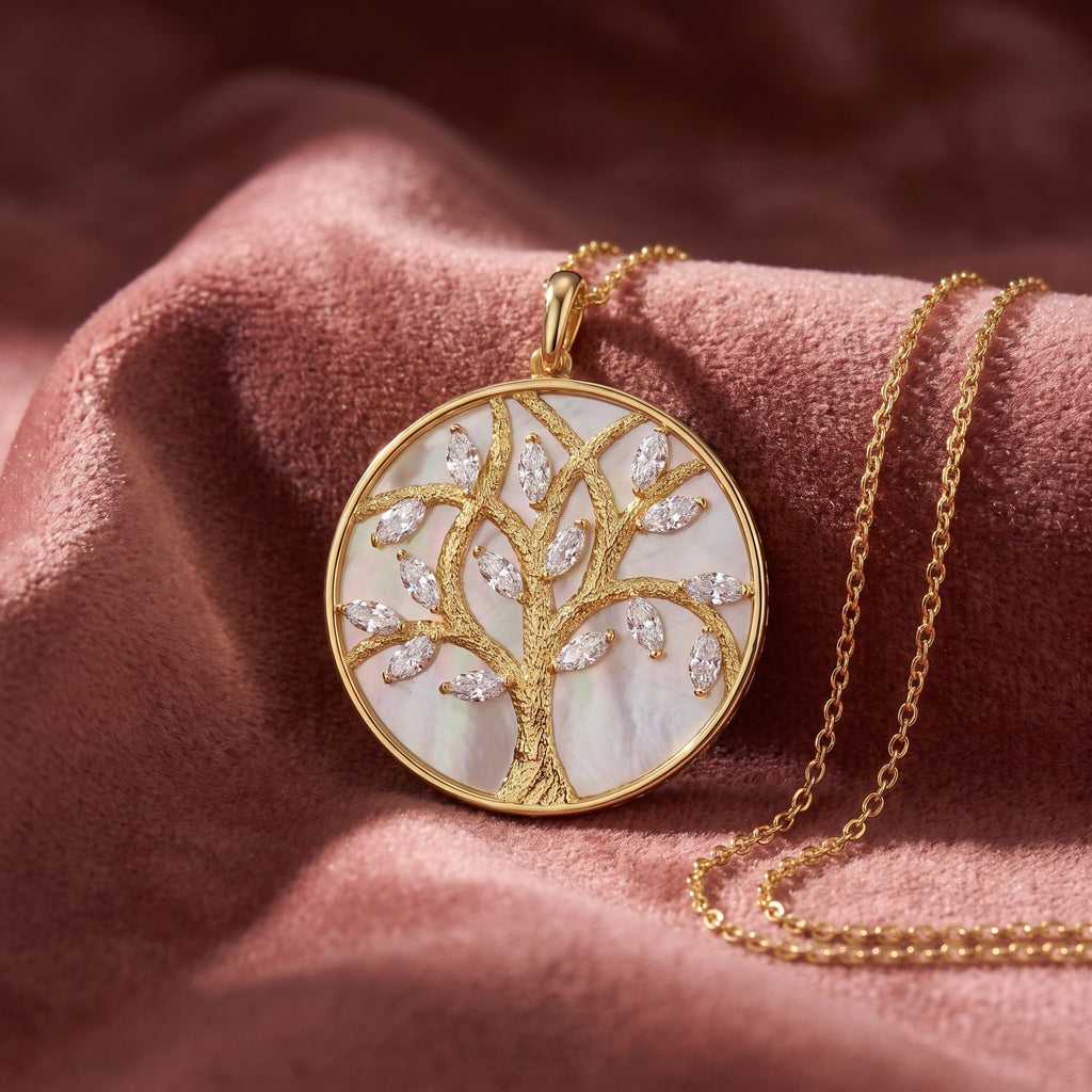 18K Tree of Life Marquise Diamond Pendant — AI cloth, in-house