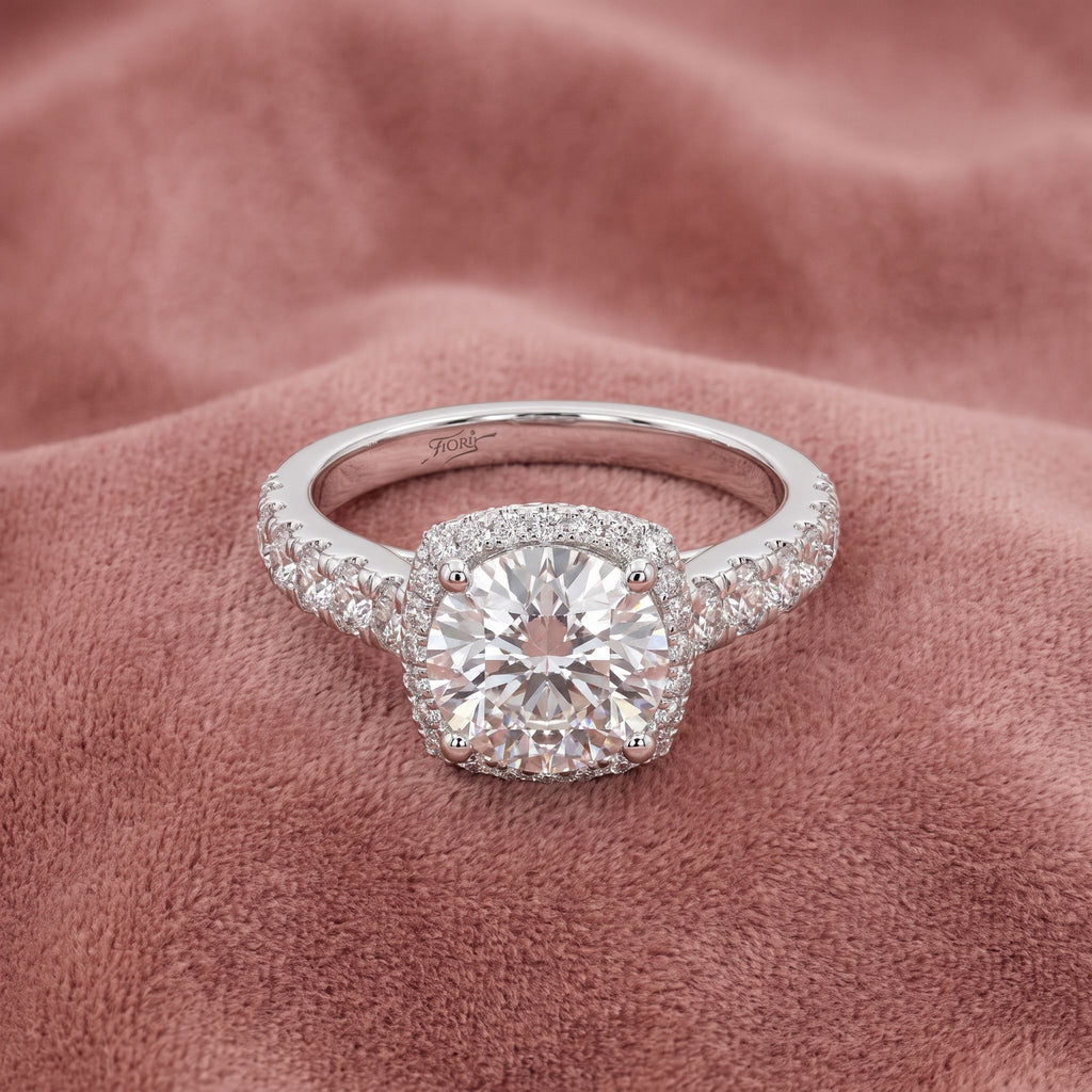 18K Shoulder Set Diamond Ring — AI cloth, in-house