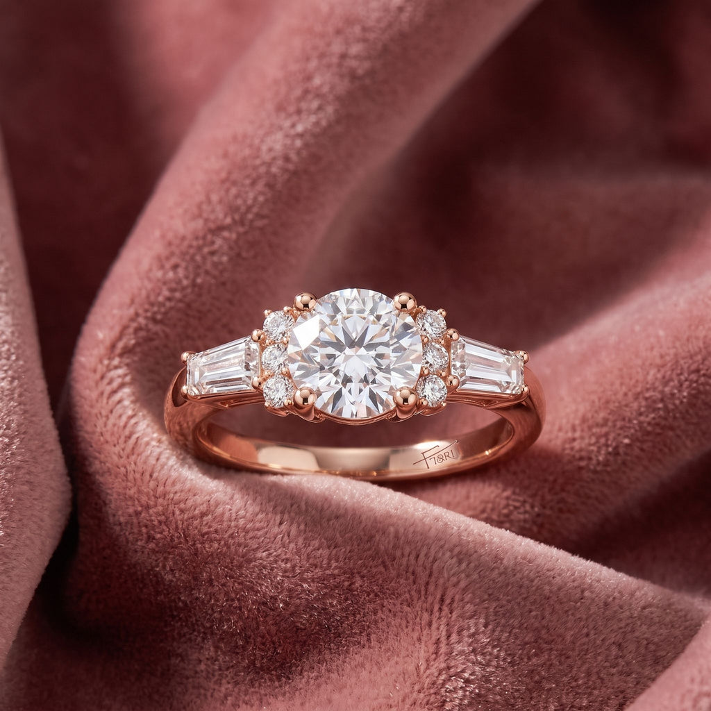 18K Bespoke Round Baguette Diamond Ring — AI cloth, in-house