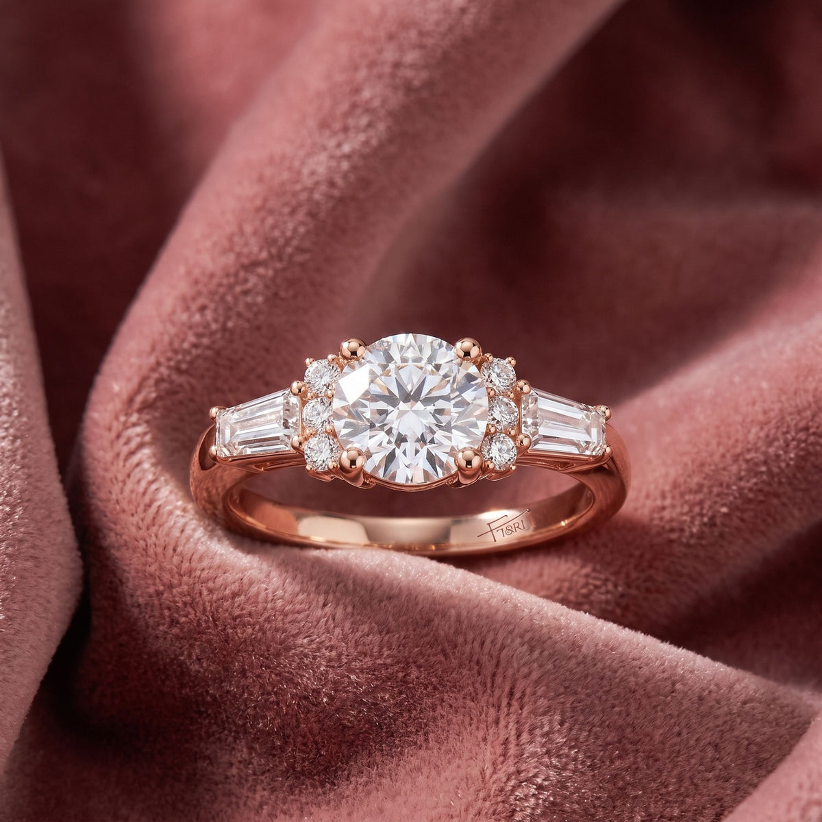 18K Bespoke Round Baguette Diamond Ring — AI cloth, in-house