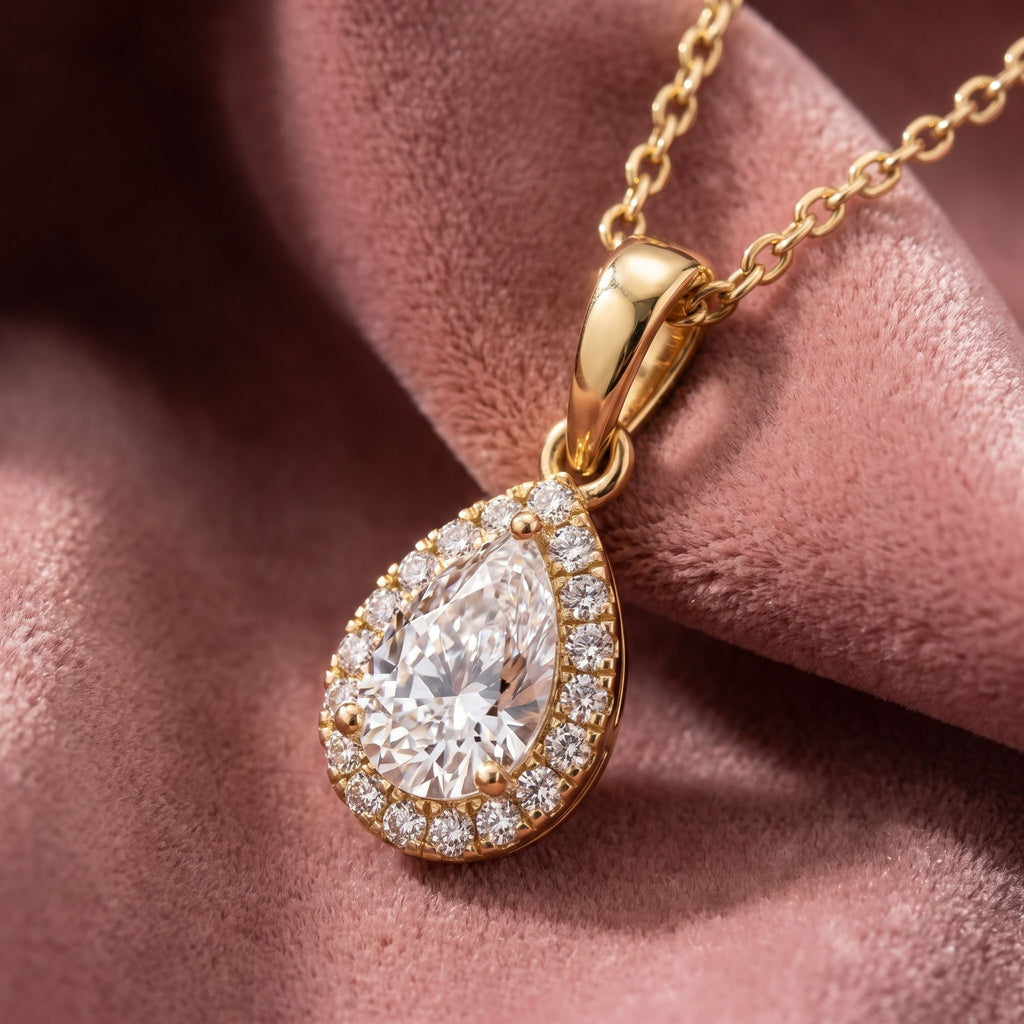 18K Halo Diamond Pendant — AI cloth, in-house