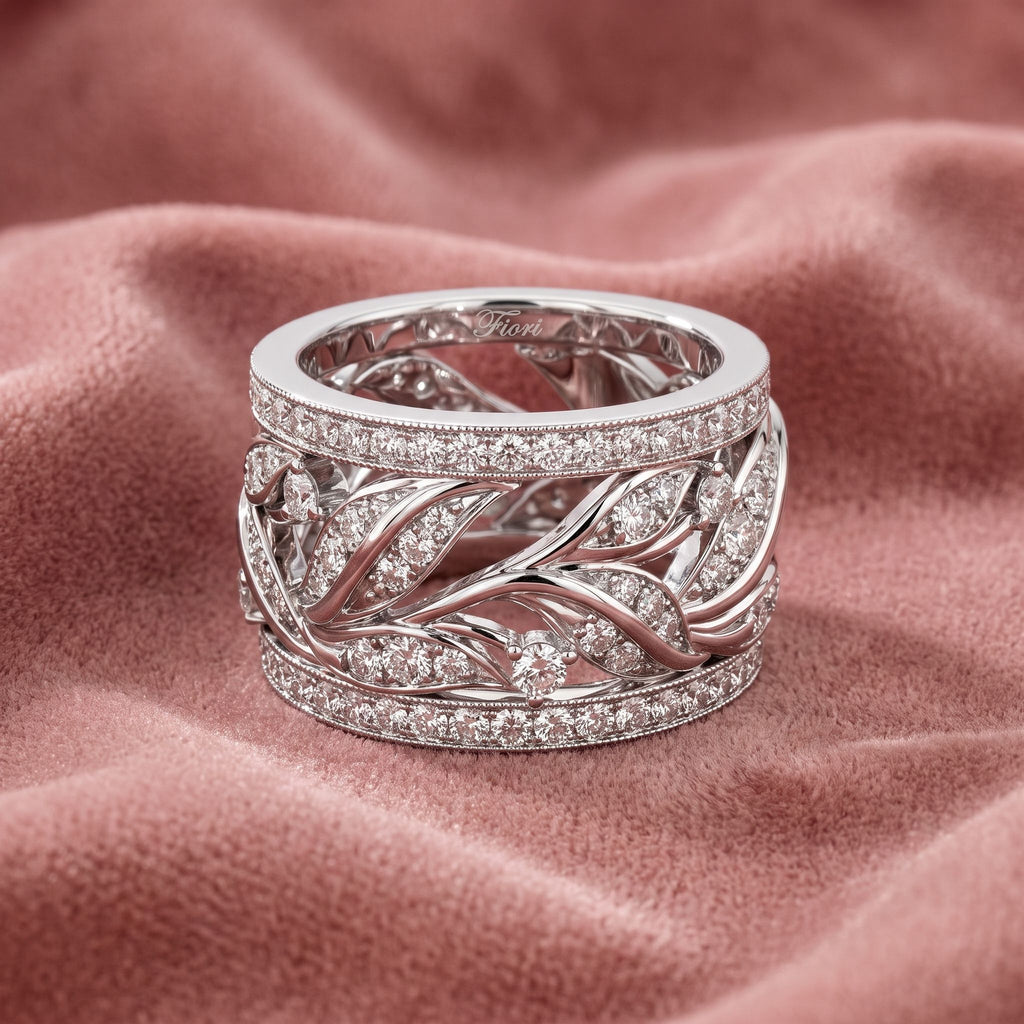 18K Leaf Eternity Diamond Ring — AI cloth, in-house