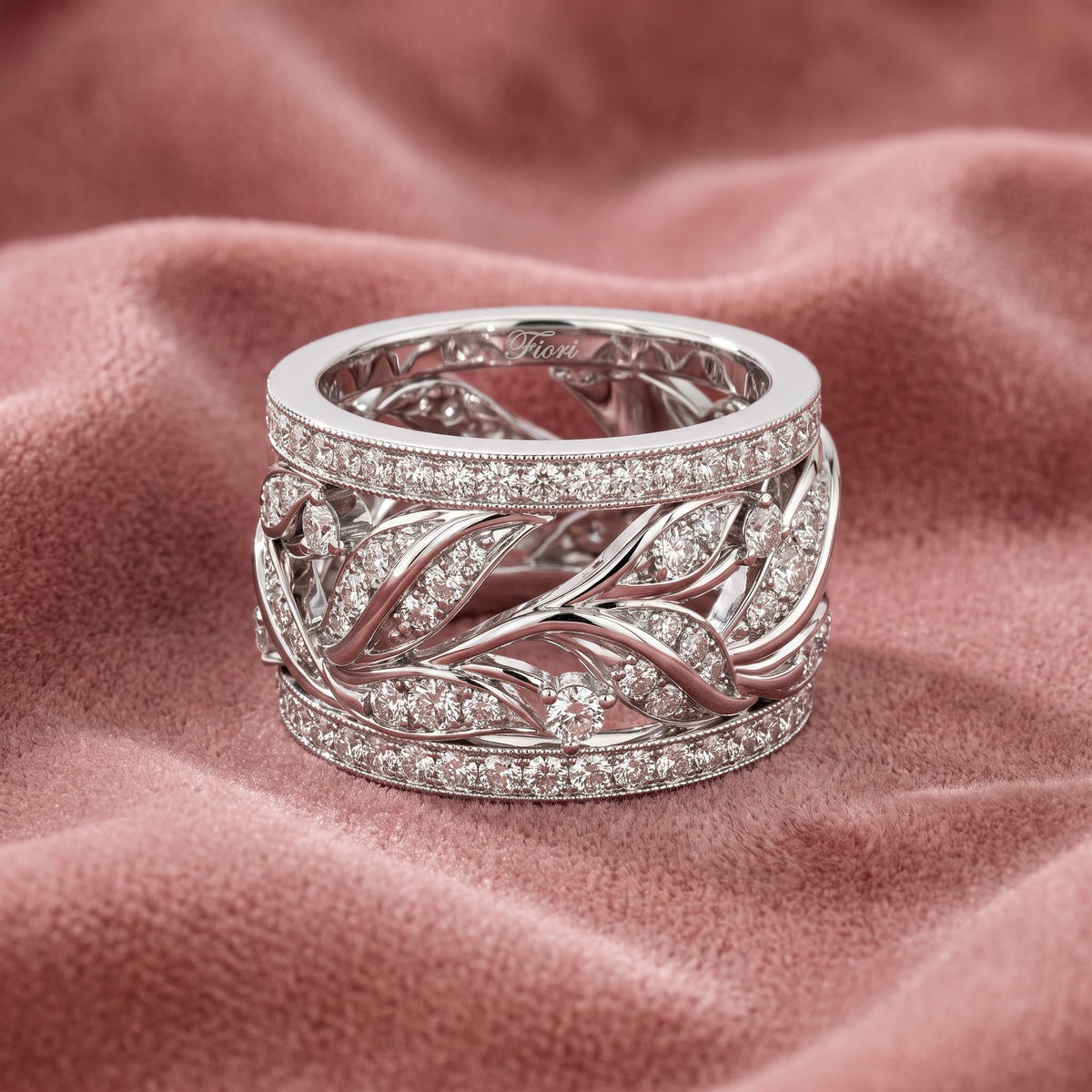 18K Leaf Eternity Diamond Ring — AI cloth, in-house