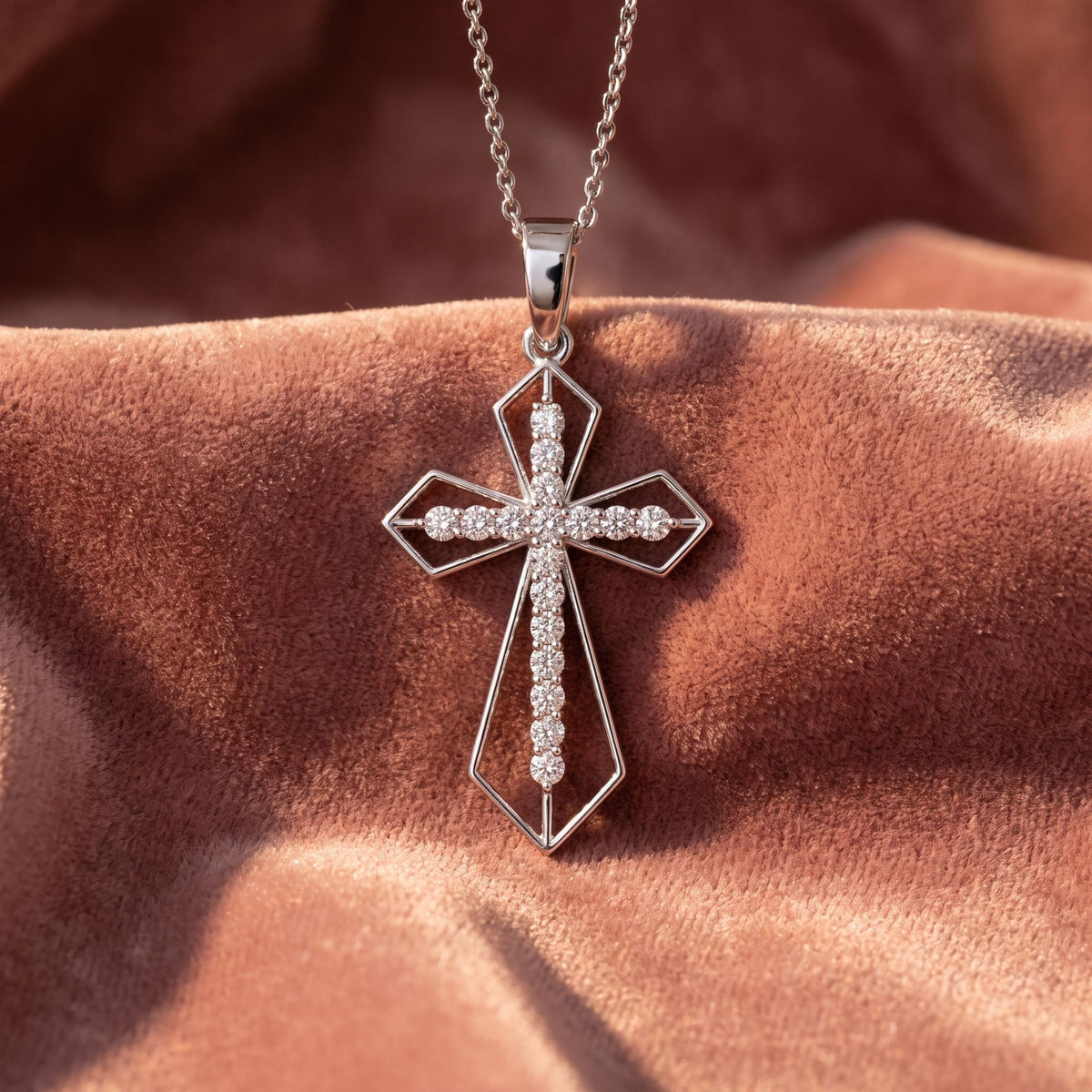18K Cross Round Diamond Pendant — AI cloth, in-house