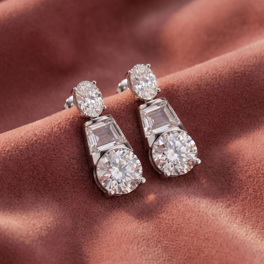 18K Diamond Drop Earrings — AI cloth, in-house