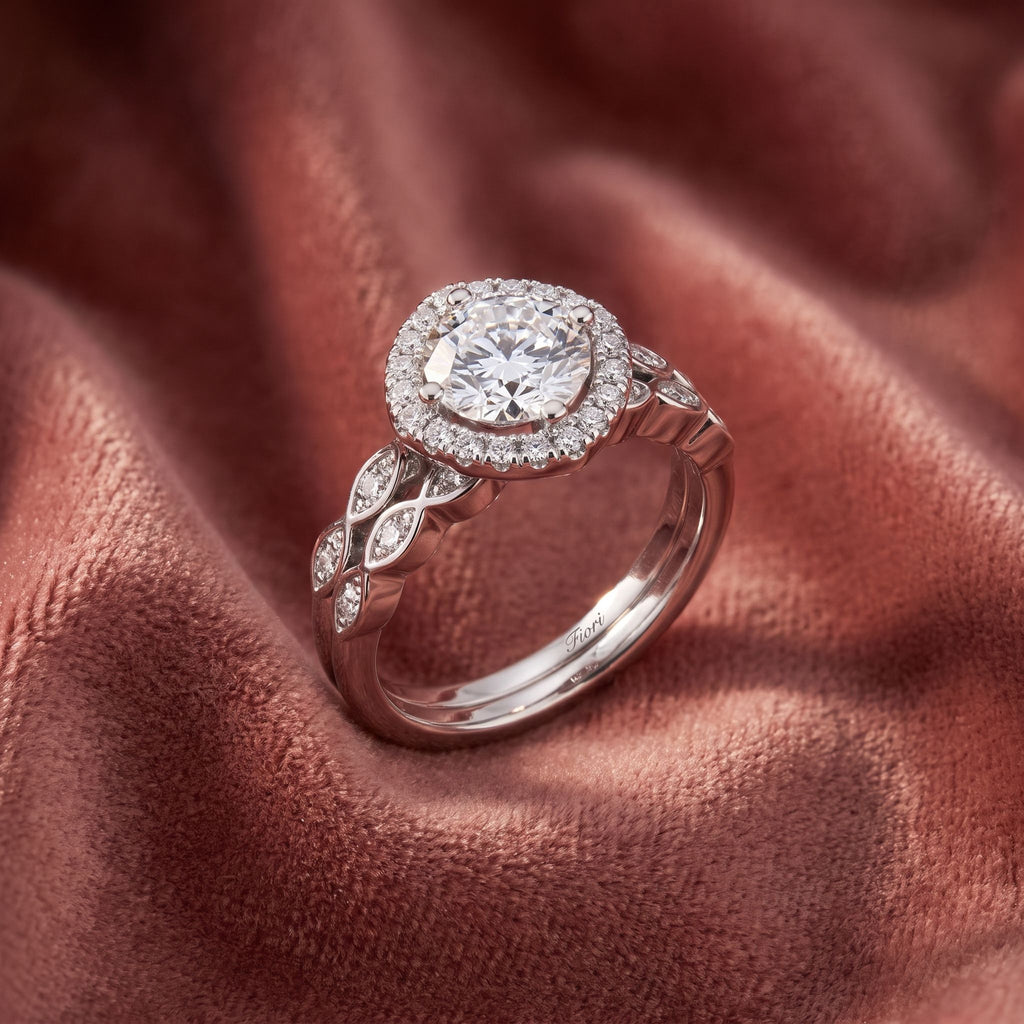 18K Halo Round Diamond Engagement Ring — AI cloth, in-house