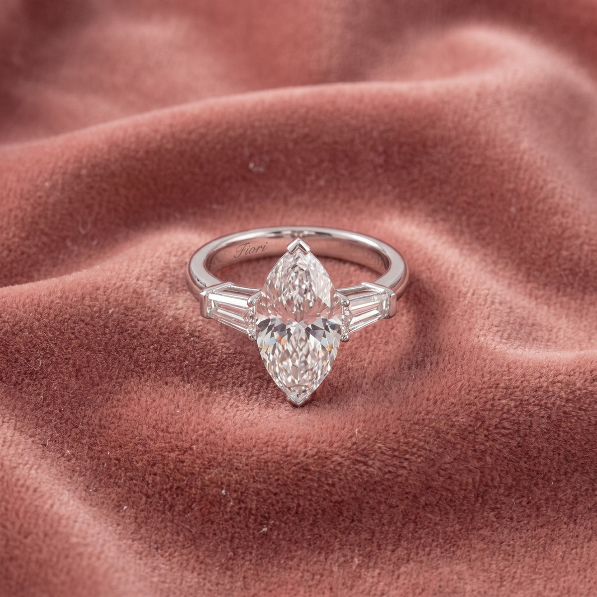 18K Trilogy Marquise Diamond Engagement Ring — AI cloth, in-house
