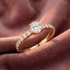 18K Shoulder Set Round Diamond Ring — AI cloth, in-house